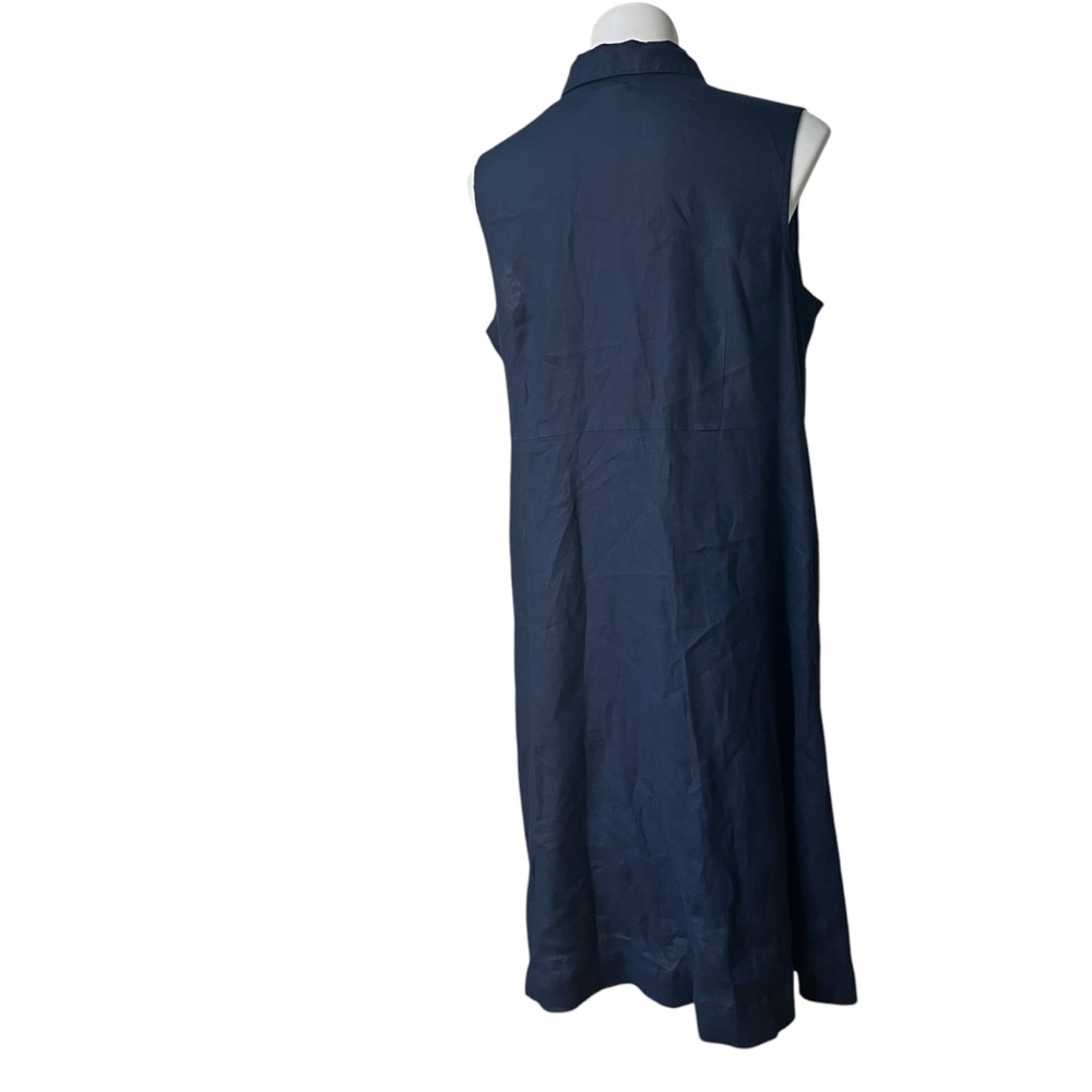 J. Jill Love Linen Tie Front Sleeveless Shirt Dress Navy with Pockets, XL Petite - Picture 5 of 11